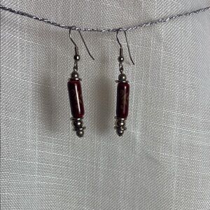 Red and Silver Dangly Earrings